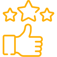 Thumbs up with three stars icon.